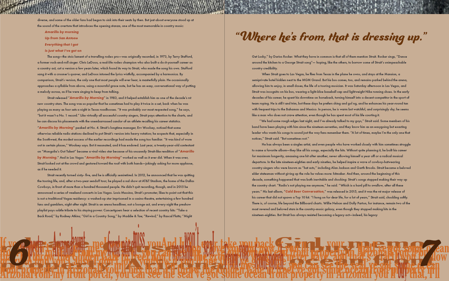 Typography 2 George Strait Magazine Layout Design 3- Spread 3, made in Adobe InDesign, 1536 x 960px, 2022